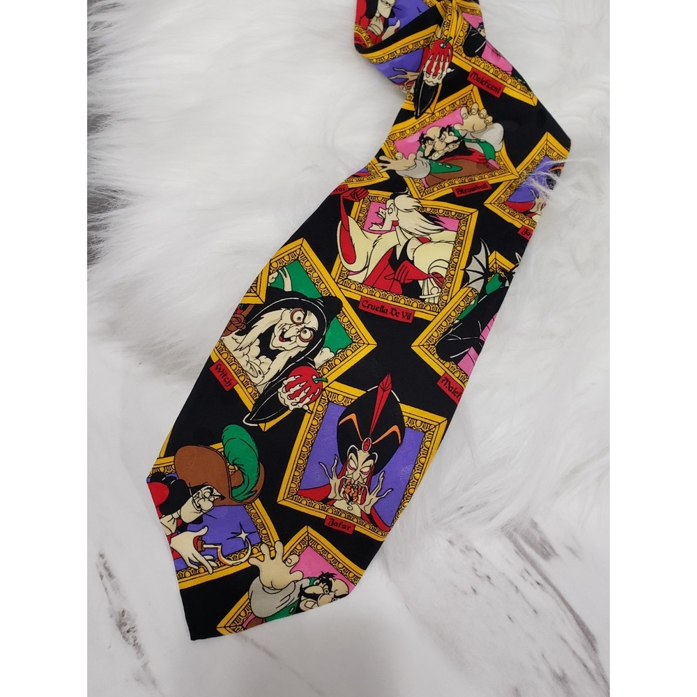 Vintage 90's Disney Villains 100% Silk Neck Tie Cruella Hook Jafar Witch